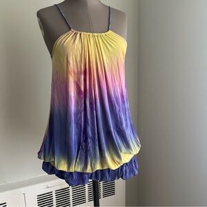 Multicolor Tie-Dye halter Sundress with bubble hem
